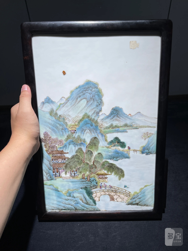 民国 粉彩山水纹插屏 - 图2